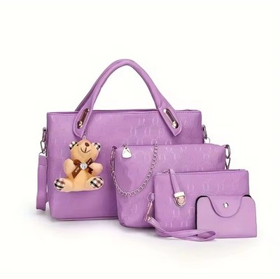 4PCS Women's Leather Handbag Set Shoulder Bag Tote Purse Crossbody Satchel