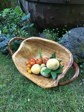vtg large hand carved wood fruit Bowl w/handles handmade artisan OOAK 17" X 10"