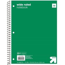 Up up Wide Ruled 1 Subject Spiral Notebook Green 70 Pages 3 Hole Punched