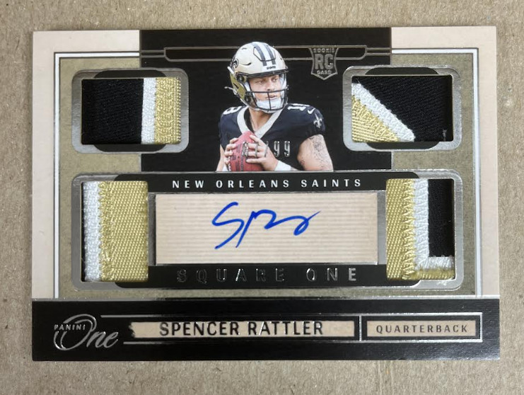2024 Panini One Spencer Rattler  RC #72 Square One Auto Quad 3 Color  MEM /99