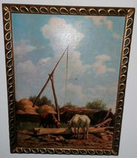 Tolles Ölg.: Pferde an der Tränke sign. Antal BERKES (1874-1938)