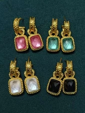 Julie Vos Gold Marbella Square Shell Freshwater Pearls Earings Elegance