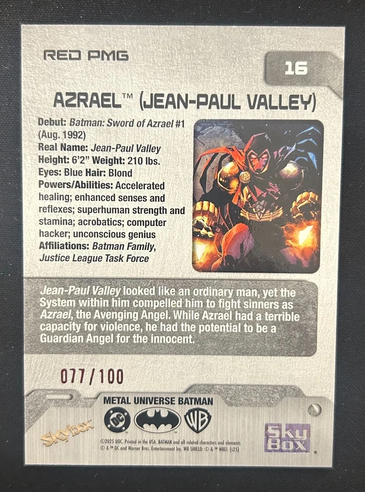 2025 SkyBox Metal Universe Batman #16 Azrael /100 Red PMG Precious Metal Gems - Image 2 of 2