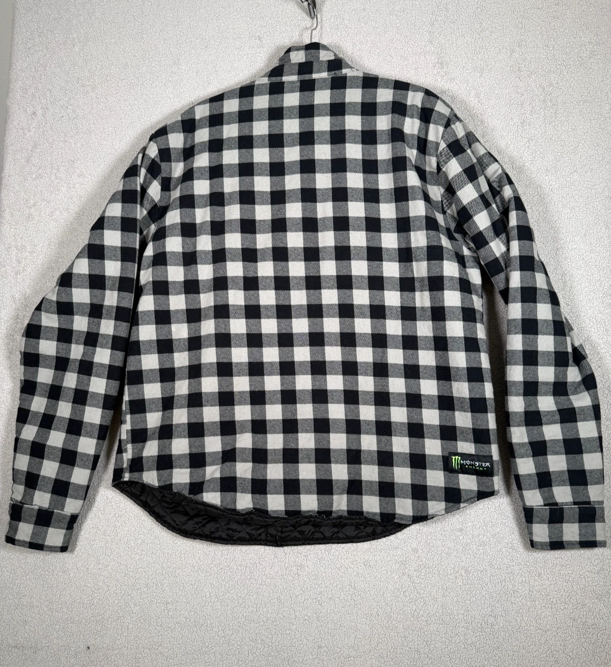 Monster Energy Quilted Flannel Shirt Jacket Mens XL Black Gray Buffalo Plaid image 2