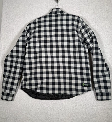 Monster Energy Quilted Flannel Shirt Jacket Mens XL Black Gray Buffalo Plaid image 2