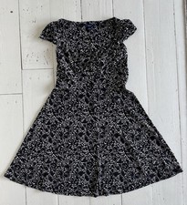 Women CHAPS Black White Cap Sleeve Stretch Dress Size L