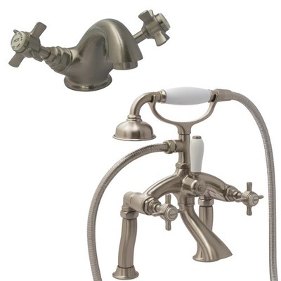 Hemsworth Waschtisch & Badewanne Dusche Mischbatterie Set Nickel gebürstet