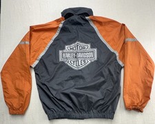Harley Davidson Rain Jacket Small Black Orange Reflective Hooded Waterproof