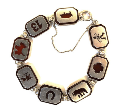 Vintage Victor Mayer Sterling Silver and Red Glass Lucky Bracelet