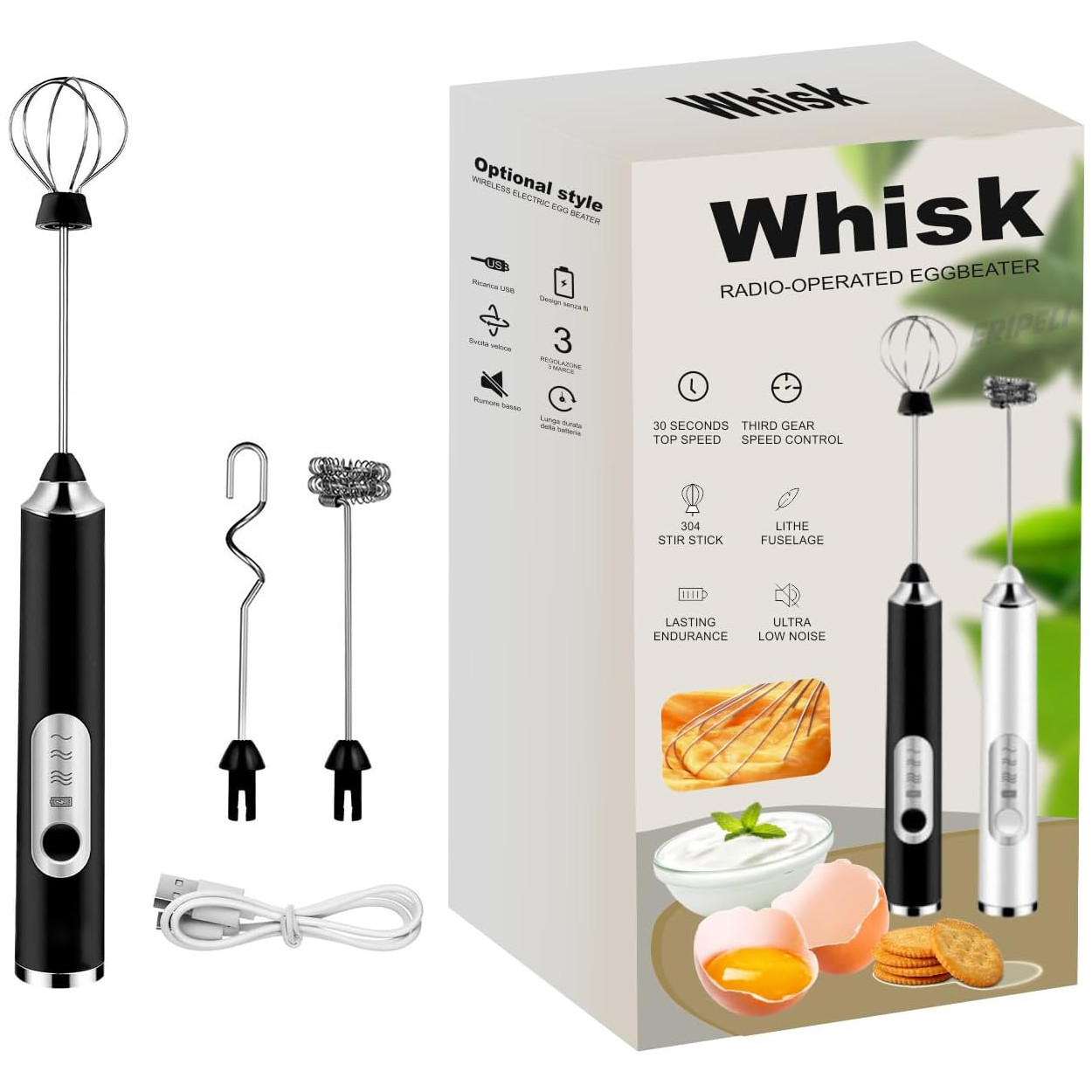 Milk Frother Wand for Coffee, Rechargeable Electric Whisk wi