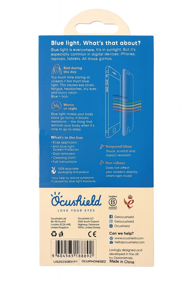 Protector Pantalla Ocushield Anti Luz Azul para iPhone SE 2020/2022 Cristal Templado Foto 2 de 3