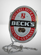Beck's Bier Plakette Brauerei Kneipen Sammler Schild mit Kette 11cm Neu
