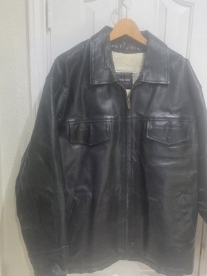 Wilson's Men's Black Leather Jacket Size XL Fleece Lining 4 Pocket Vingage