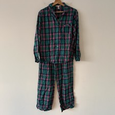 Victoria  s Secret Pajama Set Button Down Flannel Small Plaid Pink Green Lounge