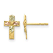 12k Tri-color Gold Black Hills Leaves on Cross Earrings Real 10k Tri-color Gold