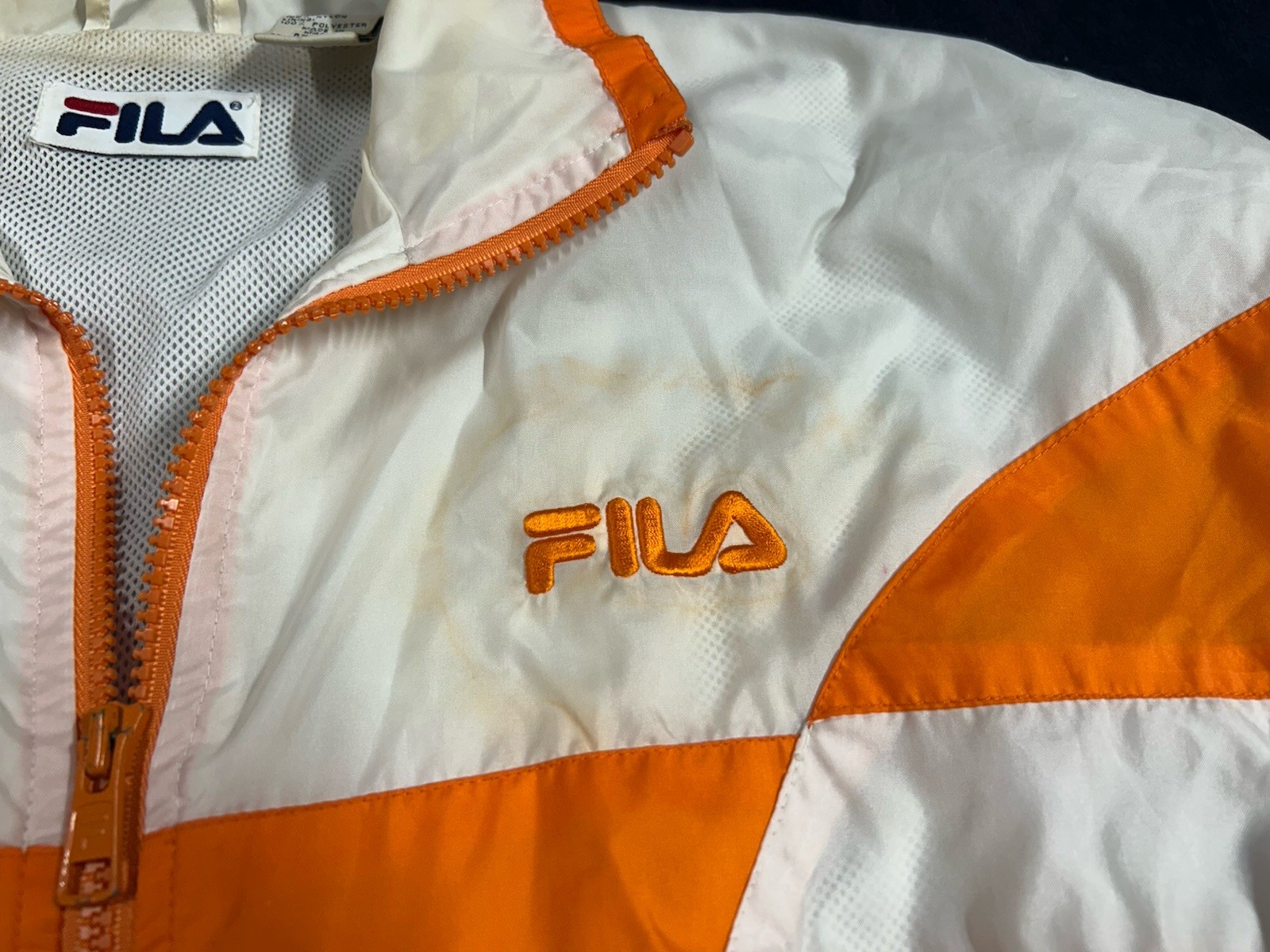 Giacca a vento tuta FILA arancione e bianca vintage anni 90 logo taglia small