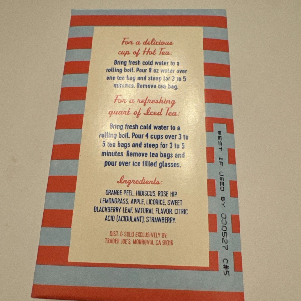 2 Pack Trader Joe's Citrus Berry Herbal Tea 20  Bags Per Pack LIMITED Hot/Cold - Image 2 of 4