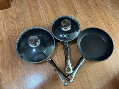 Berndes Nonstick Cookware Set. Fry Pan And Two Sauce Pans With Lids.