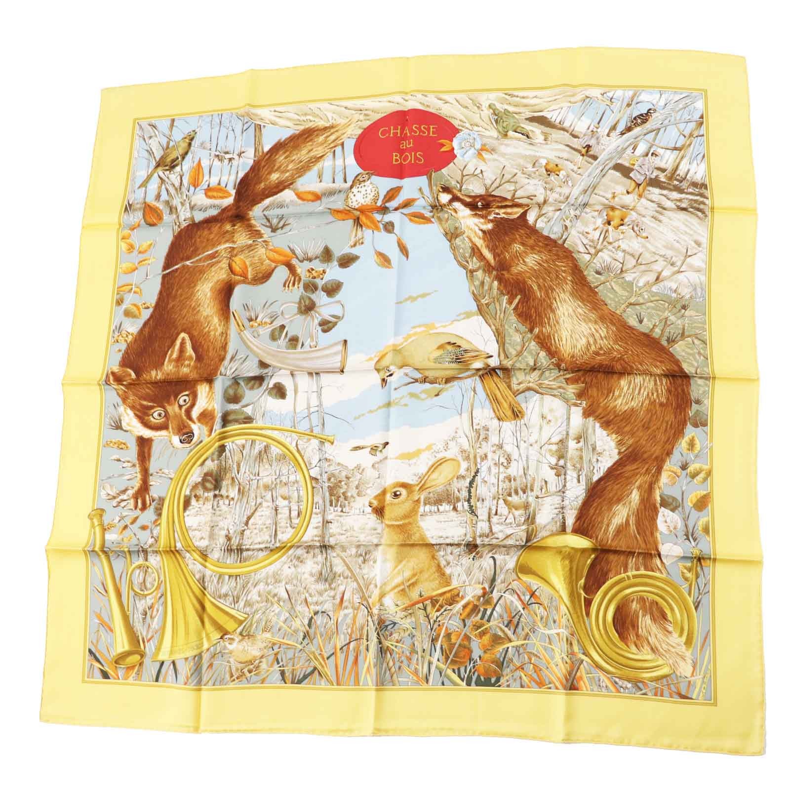 Hermes Carre 90 Chasse Au Bois Forest Hunting Silk 100 Scarf Made In France r-Vz