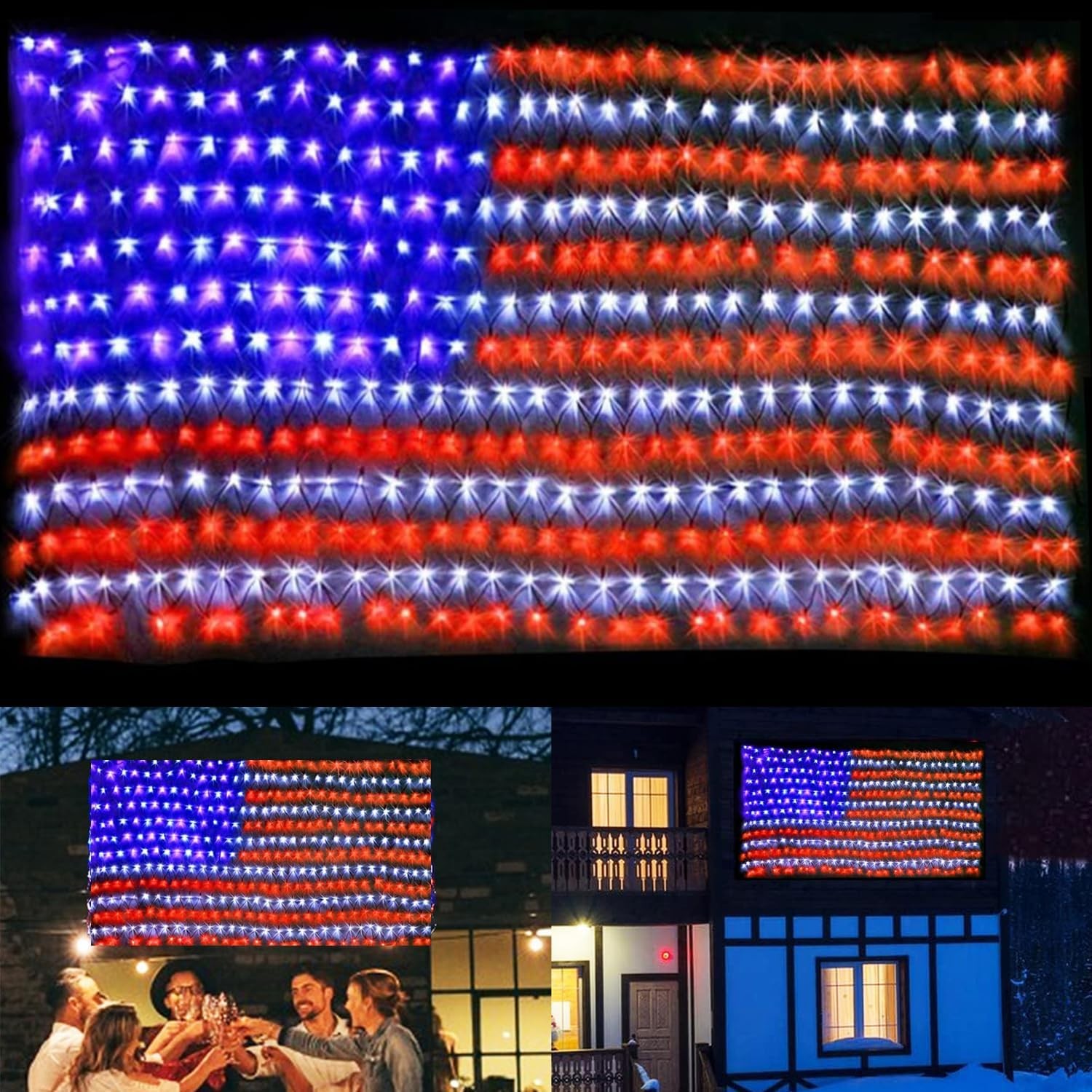 New PUHONG 420 LED American Flag Lights Net Plug-in for USA Patriotic Decor