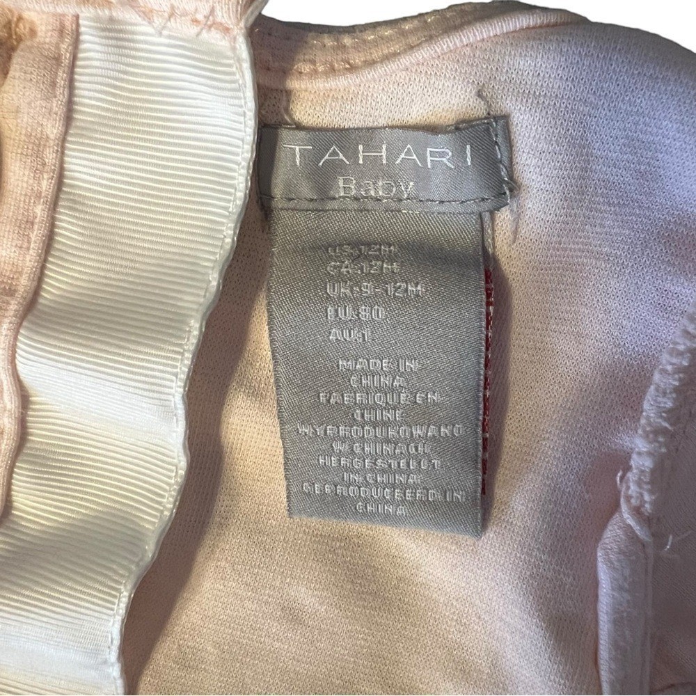 Tahari Baby Girl Party Dress Pink Gold Polka Dot Scalloped Bow Tunic Top 12M image 4