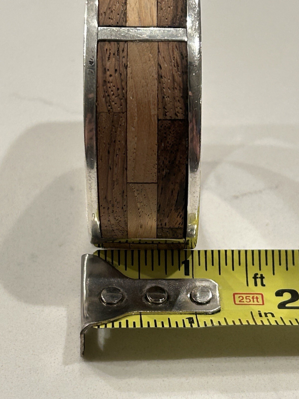 Sterling Silver Unique Heavy Bangle Bracelet Wood… - image 6