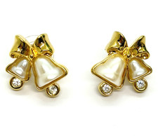 Vintage AVON Christmas Bell Earrings Cream with Rhinestones