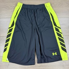 Under Armour UA Basketball Gym Shorts Boy s Youth XL Gray/Neon Green Loose Fit