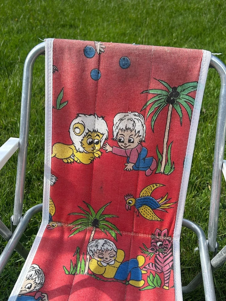 Vintage Paar 70er Jahre Kindergroße Klappliegestühle Retro Dschungelmuster - Bild 4 von 4