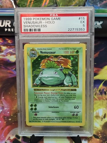 1999 POKEMON BASE SET SHADOWLESS #15 Venusaur-HOLO PSA 5