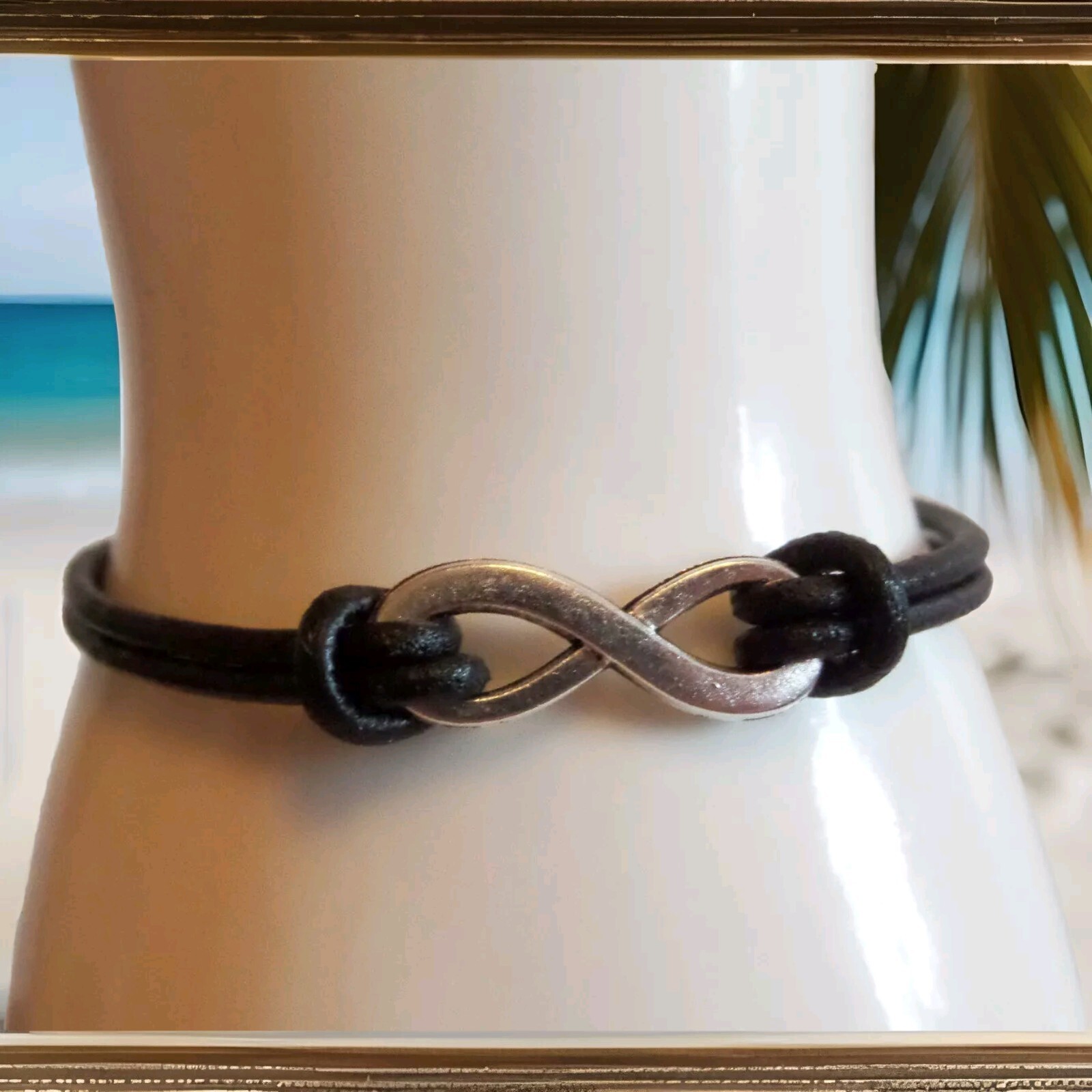 Armband Infinity Unendlichkeit Leder Schnur Modeschmuck schwarz silber neu