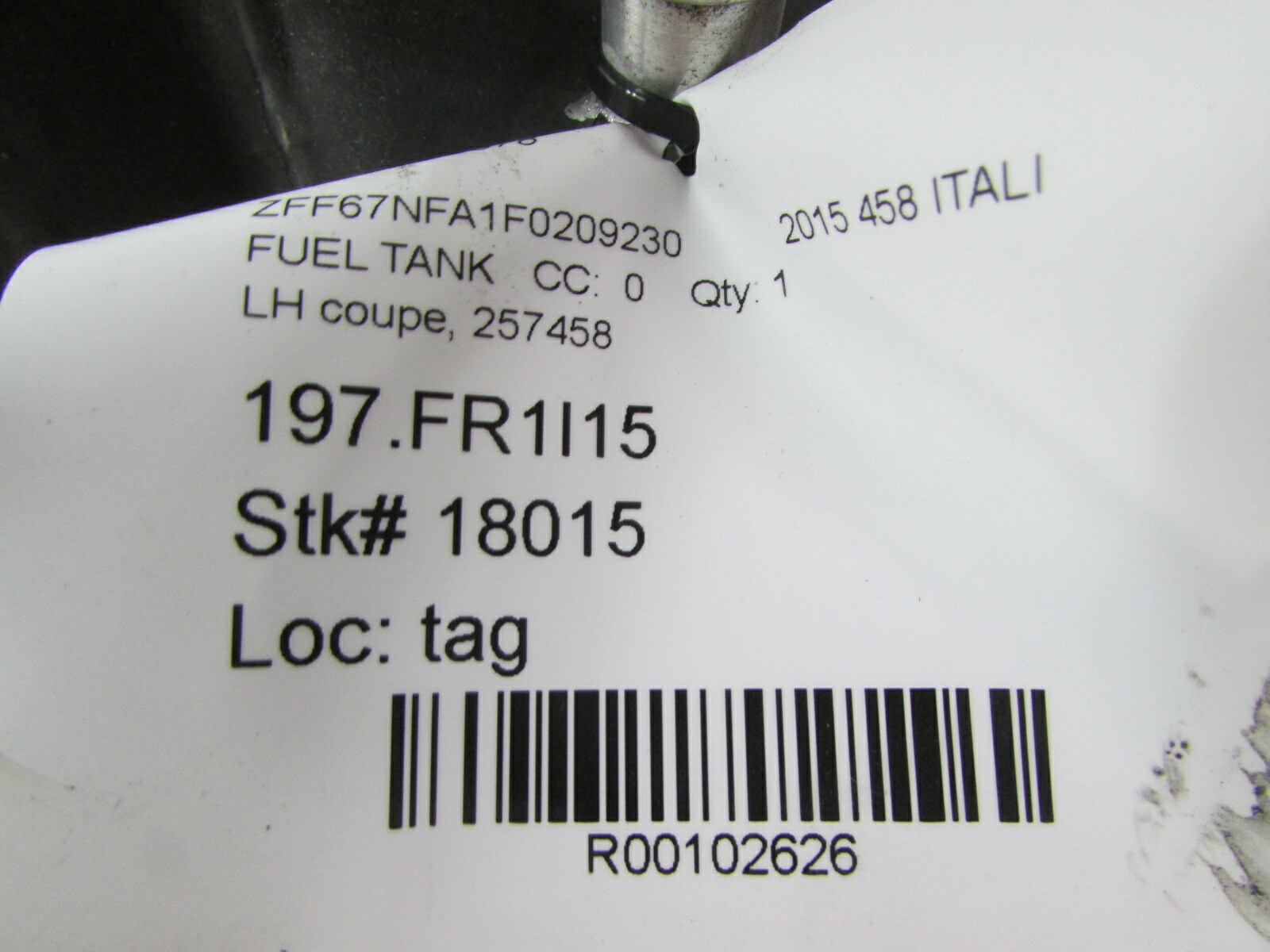 Ferrari 458 Italia, LH Left Coupe Fuel Tank, Used, P/N 257458