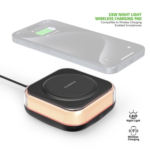 Qi Certified 15W Fast Wireless Charging Pad with Night Light - Black - Bild 7 von 8