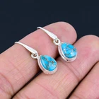 Copper Turquoise Gemstone 925 Sterling Silver Small Tiny Drop Dangle Earrings