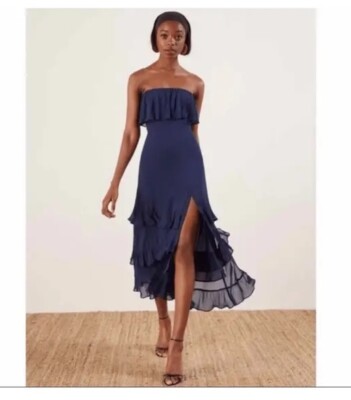 reformation blue strapless dress Reformation Maribelle Strapless Maxi Dress - Blue