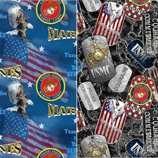 BTY Military Marines Flag Dog tags Prints Cotton Fabric BY The YARD
