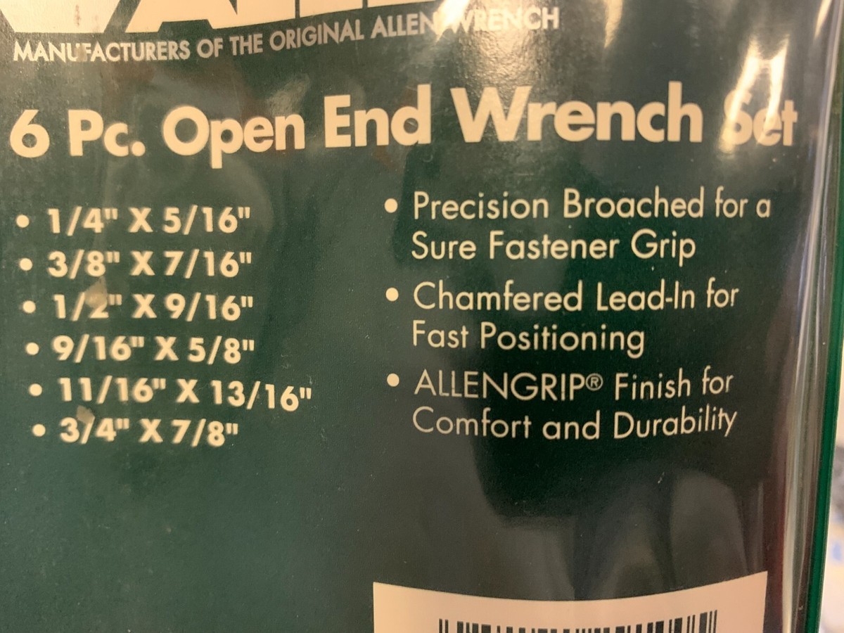 ALLEN BRAND TOOLS 29100 6 PIECE OPEN END WRENCH SET (NEW OLD STOCK