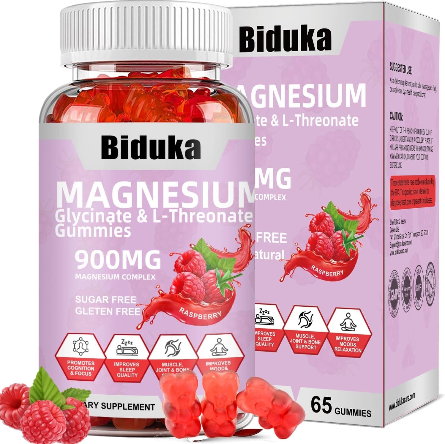 Biduka Magnesium Complex 900mg - 65 Gummies - Sugar-Free Relaxation & Wellness