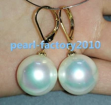 16X16MM AAA PERFECT white shell pearl earrings 14K  GOLD