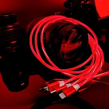 Red Blaze 3-in-1 LED Charging Cable – Micro, USB-C & Apple 3ft 1 Meter