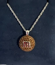 M&M Danbury Mint Silver Necklace With Brown Crystal M&M Charm