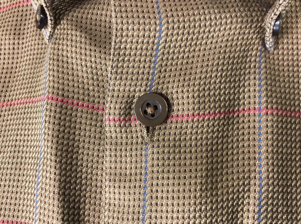 Mens Talbots Medium Caramel Shimmer Woven w/ Gray Pinstripes Cotton Button Shirt - Image 3 of 4