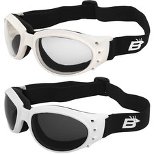 2 Birdz Eyewear Eagle Motorcycle White Padded Goggles Clear  Smoke Lenses