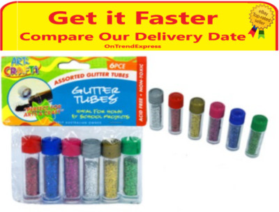 6 Assorted Colour Glitter Tubes Pack DIY Kids Activity Craft