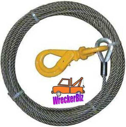 STEEL CORE 3/8" x 50' TOW TRUCK WINCH CABLE, WIRE ROPE SELF LOCKING SWIVEL HOOK - Foto 1 di 1