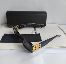 Authentic Balenciaga BB0096S Black/Grey Full-Rim Rectangle Unisex Sunglasses