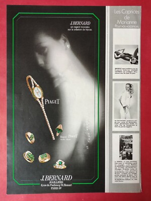 Pressewerbung Schmuck Piaget Chez J BERNARD Juwelier Paris + JOHNSON 1980