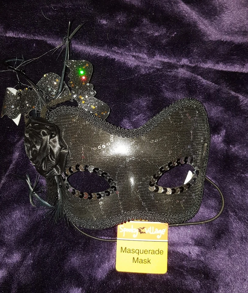 HALLOWEEN Masquerade Mask Black Lace & Silver & Sparkling Bats by Spooky Village - Image 4 of 4
