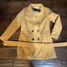 Allegra K Women's Notch Lapel Double Breasted Belted Mid Long Outwear Winter, SM