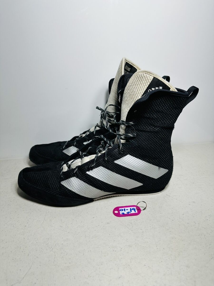 Adidas Box Hog 3 Black Silver Boxing Shoes Mid Cut Mesh Gum Adidas Box Hog 3 Black Silver Boxing Shoes Mid Cut Mesh Gum